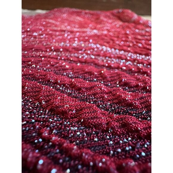 CHICO'S Womens Sz 1 Pull Over Sweater Red Glitter 3/4 Sleeve Leaf Floral Pattern - Picture 3 of 11